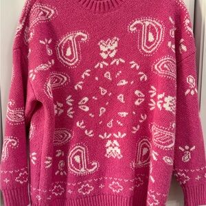American Eagle Outfitters Pink and White Paisley Sweater